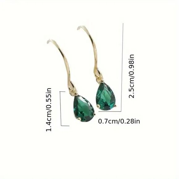 Teardrop Dangle Amethyst Glass Earrings Vtg Style Purple Gold Elegant Classic - Picture 2 of 3